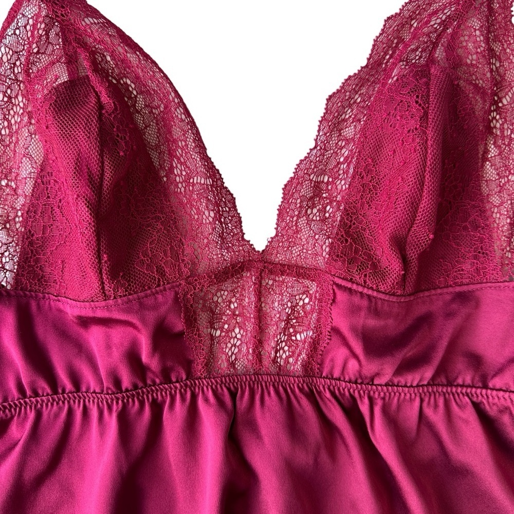VICTORIA'S SECRET LACE SILK SATIN BABYDOLL CAMI TOP LINGERIE  WOMENS S MAROON - Picture 10 of 16